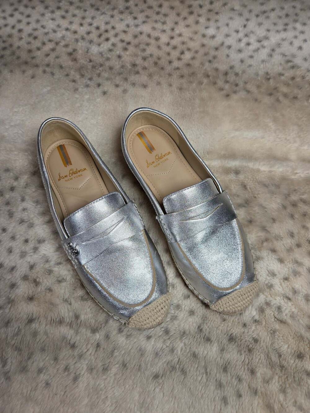Sam Edelman Women's‎ Kai Metallic Silver Espadrille Penny Loafer Flats Size 5